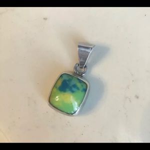 Sterling Silver Charm/Pendant~Square Marbled Stone Stamped Mexico 925